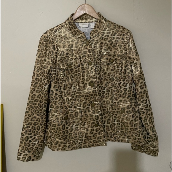 CHICOS WOMENS CHEETAH PRINT SHINY JACKET - Picture 1 of 7